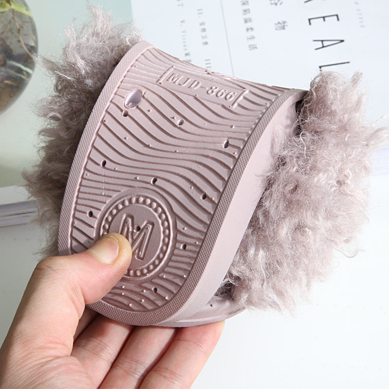 New Style Slippers female slippers fashion outside wear Maomao shoes ladies faux animal hair cool slippers