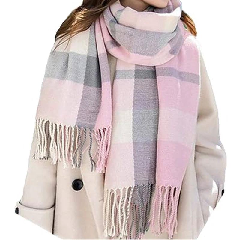 Couple Winter Scarf - Thick Warm Polyester Tassel Shawl Wrap, 180x70cm Unisex Scarves For Women & Men, Christmas Thanksgiving Gift by GJG Denim