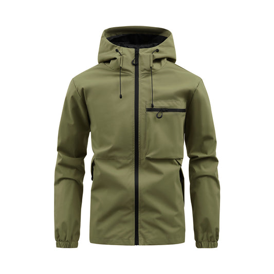 Men's Fashion Casual Hooded Solid Color Multi-pocket Work Pants Outdoor Coat