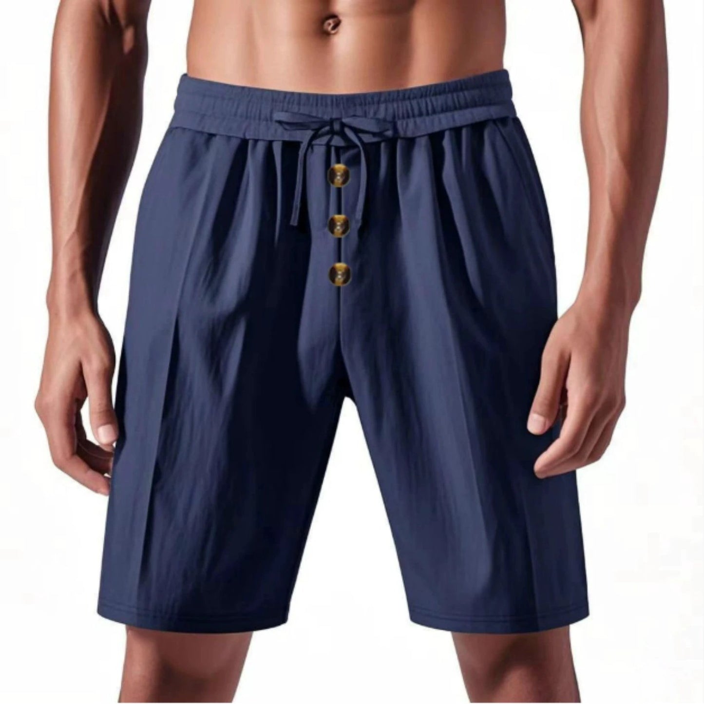 Linen Beach Casual Loose Straight Shorts For Men by GJG Denim