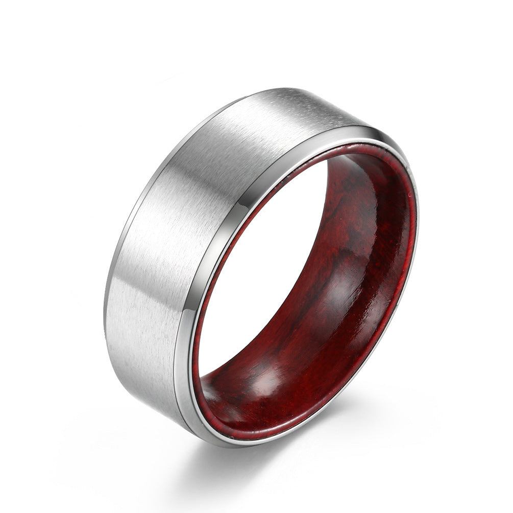 Titanium Steel Inner Inlaid Wood Surface Brushed Simple Ring