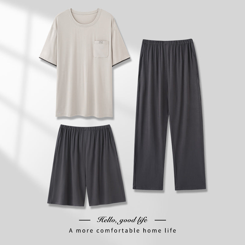 Men's Thin Short-sleeved Three-piece Pajamas set