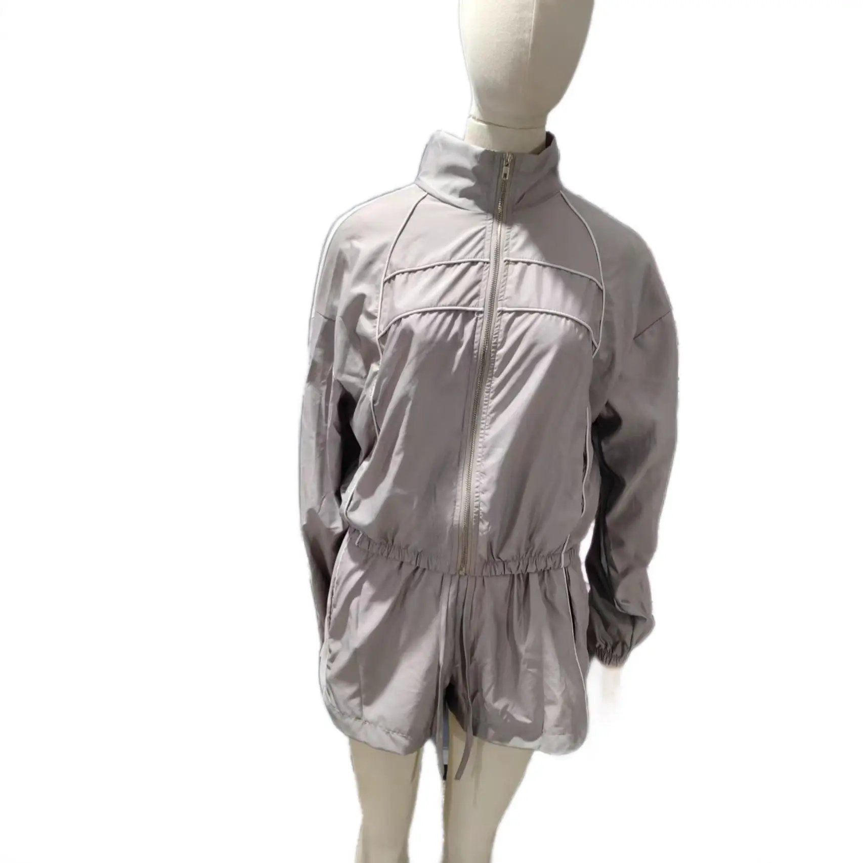 Zippered Contrast-Color Webbing Shorts Womens Two-Piece Set by GJG Denim