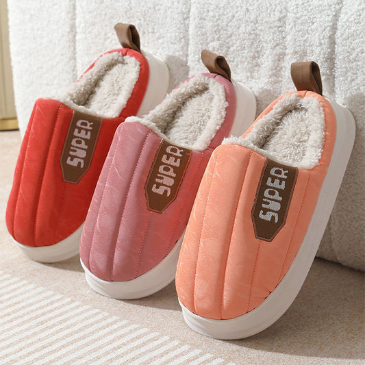 Men's Striped Waterproof Thick-soled Non-slip Plush Slippers