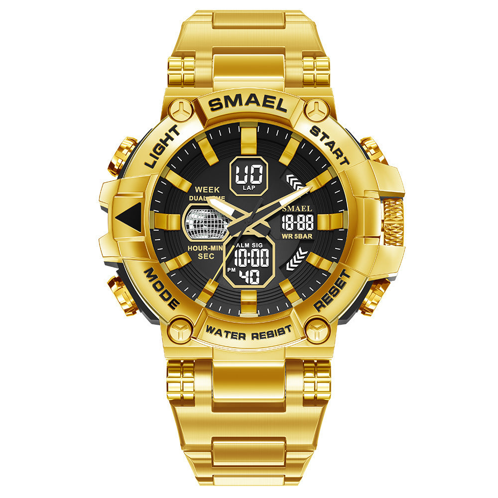 Men's Luminous Stainless Steel Alloy Double Display Electronic Watch