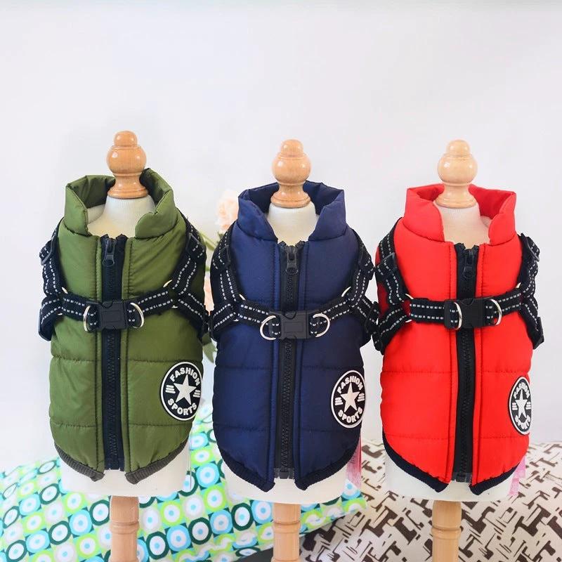 Waterproof Dog Clothes Winter Dog Coat With Harness Warm Pet Clothing Big Dog Jacket Chihuahua Labrador Coat Costume by GJG Denim