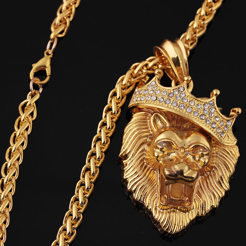 Silver and Gold Plated Crown Lion Luminous Necklace
