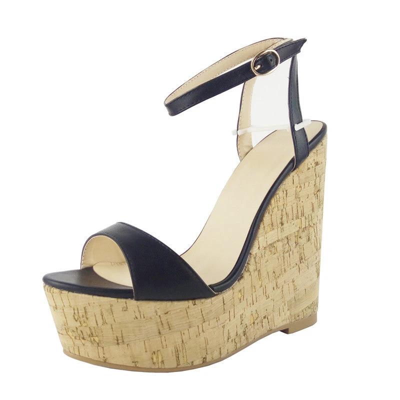 Wood Wedge Platform Sandals by GJG Denim