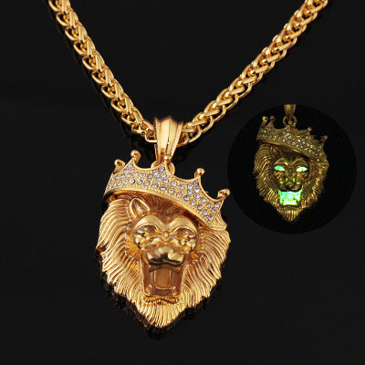 Silver and Gold Plated Crown Lion Luminous Necklace