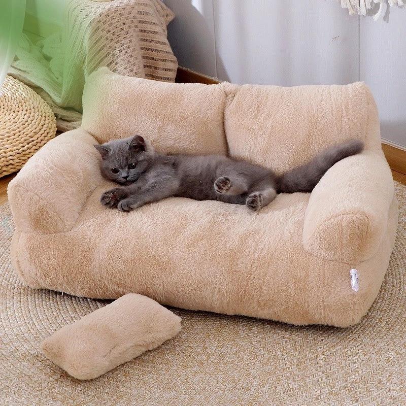 Luxury Cat Bed Sofa Winter Warm Cat Nest Pet Bed For Small Medium Dogs Cats Comfortable Plush Puppy Bed Pet Supplies by GJG Denim
