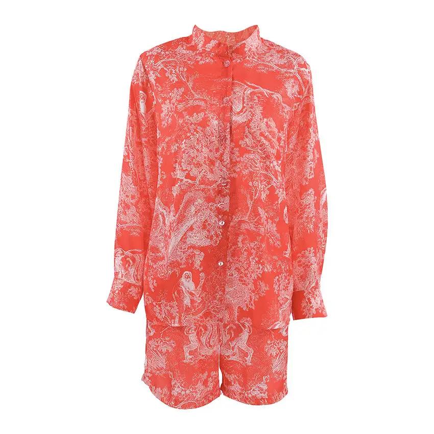 Loose-fitting Long-sleeve Shorts Womens Set by GJG Denim