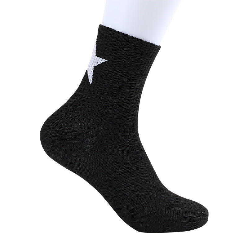 Black And White Five-pointed Star Tube Socks Breathable Sports Socks For Men