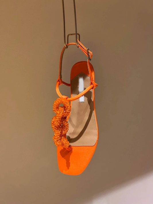 Women's Crystal String Beads Flat Sandals by GJG Denim