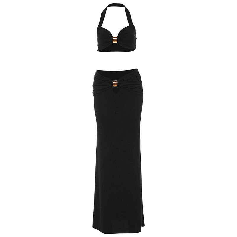 Sexy Bandeau Long Sleeve Back Slit Dress Suit