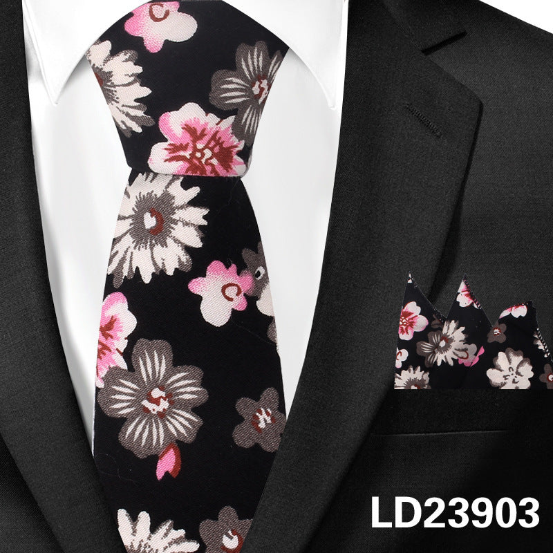 Men's Casual Cotton Floral Print 6cm Tie and Pocket Square