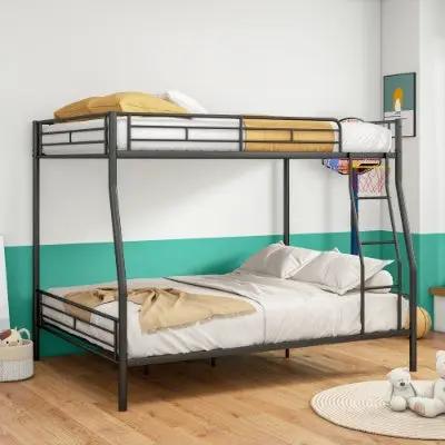 Heavy Duty Metal Bunk Bed Full Over Queen Bunk Bed Frame, Noise Free Frames, No Boxing Spring Needed by GJG Denim