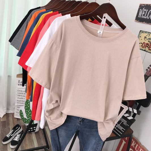 Solid Color T-shirt Women Loose Thin Looking Extra Large Plus