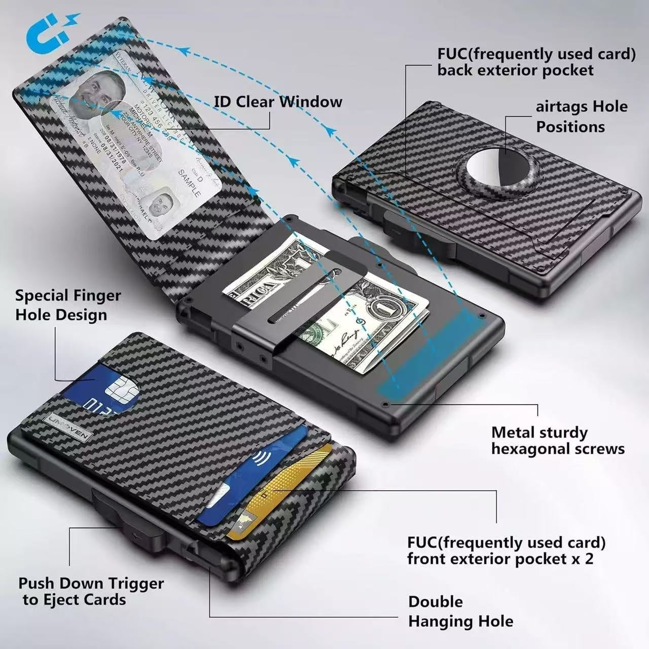 Men's Card Holder Large Capacity Flip Carbon Fiber Metal Cartridge