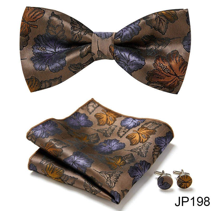 Men's Formal Bow Tie Handkerchief and Cuff links Set