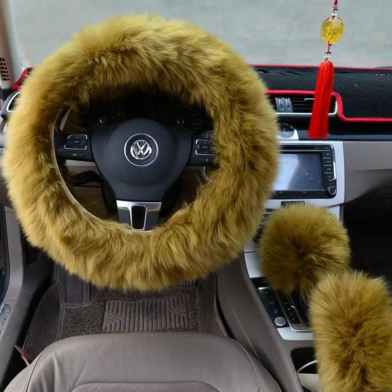 Three-piece wool steering wheel cover by GJG Denim
