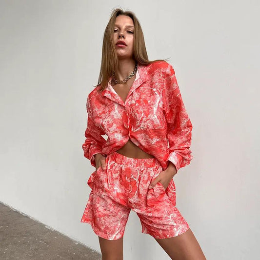 Loose-fitting Long-sleeve Shorts Womens Set by GJG Denim