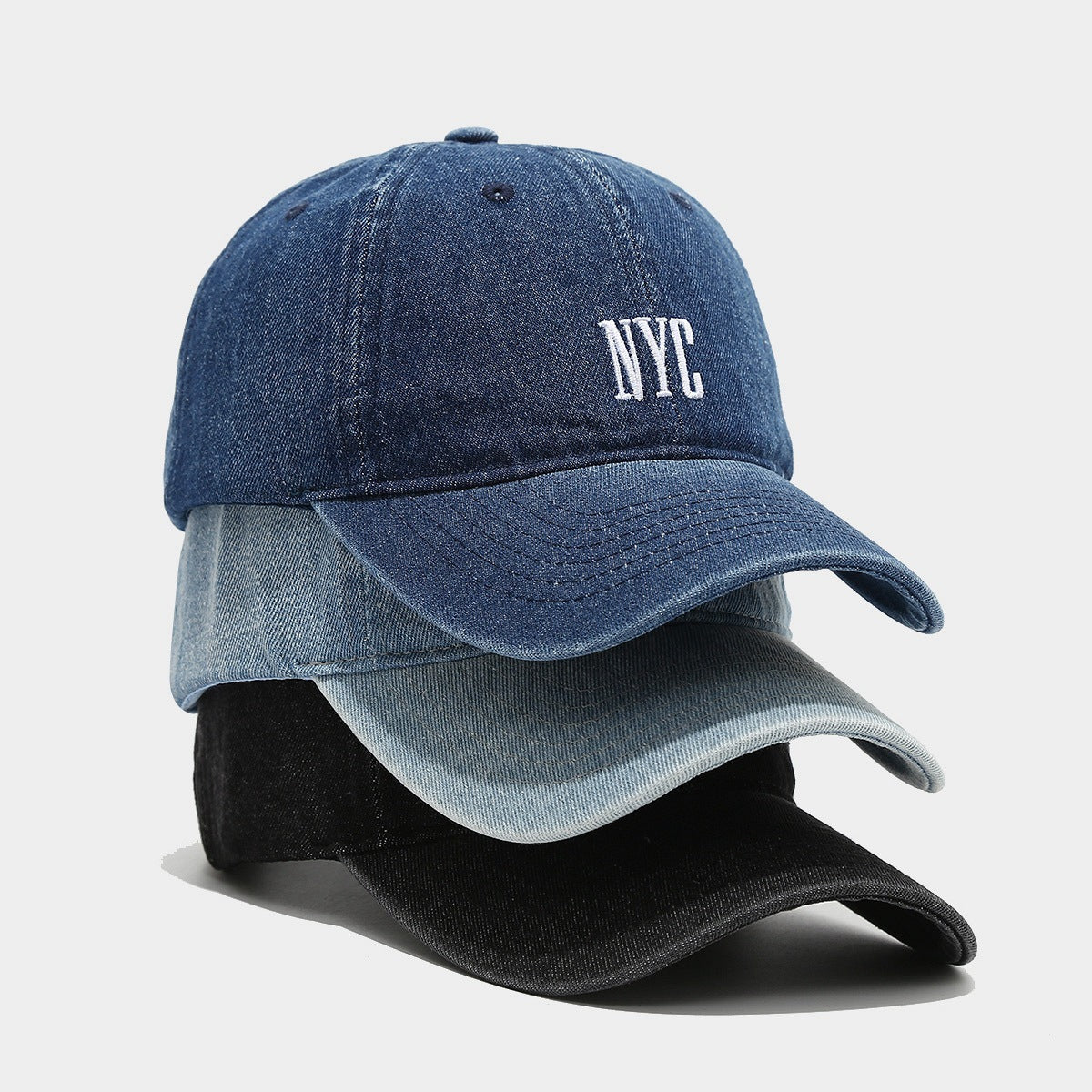 Men's Retro Denim "NYC" Peaked Cap