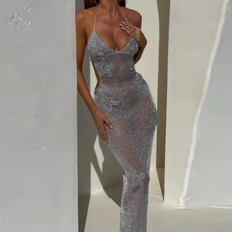 Deep V Strap Backless Dress