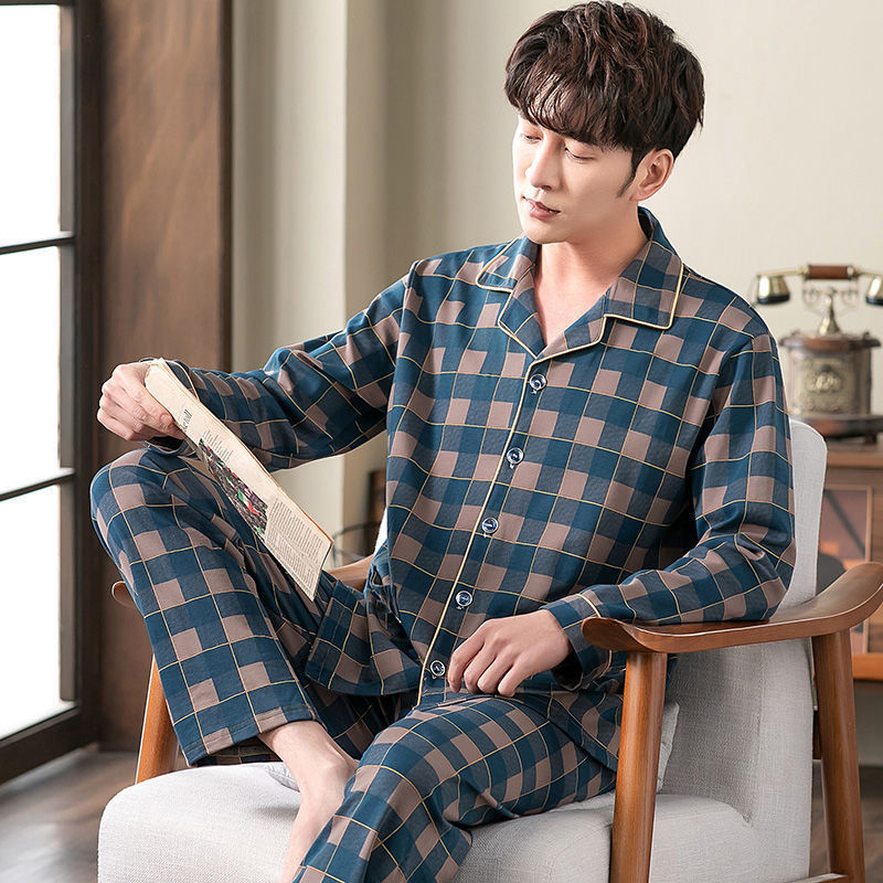 Men's Cotton Long-sleeved Pajamas