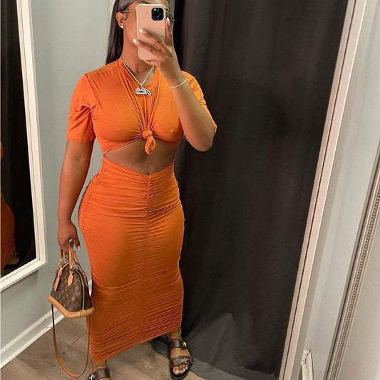 Ruched Short Sleeve Dress Set