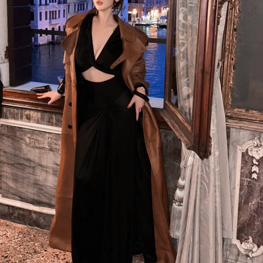 Autumn And Winter New Sheepskin Fried Street Handsome Trench Coat