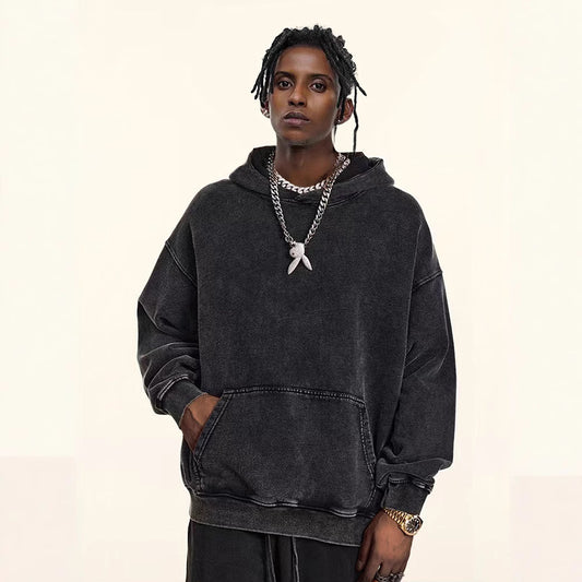 Men's Heavy Fleece-lined Thickened Retro Washed Sweater