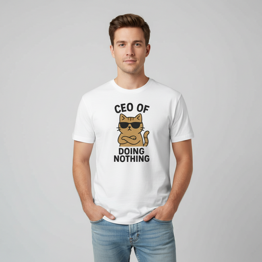 Men's Funny Cat Print Round Neck Short Sleeve Shirt