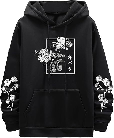 Men's Rose Print Casual Hooded Sweater