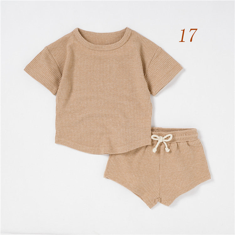 Children's Short-sleeved Suit Solid Color Baby Short Sleeve Two-piece Suit