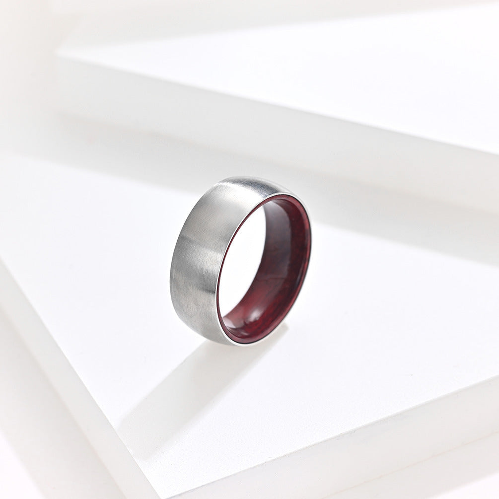 Titanium Steel Inner Inlaid Wood Surface Brushed Simple Ring