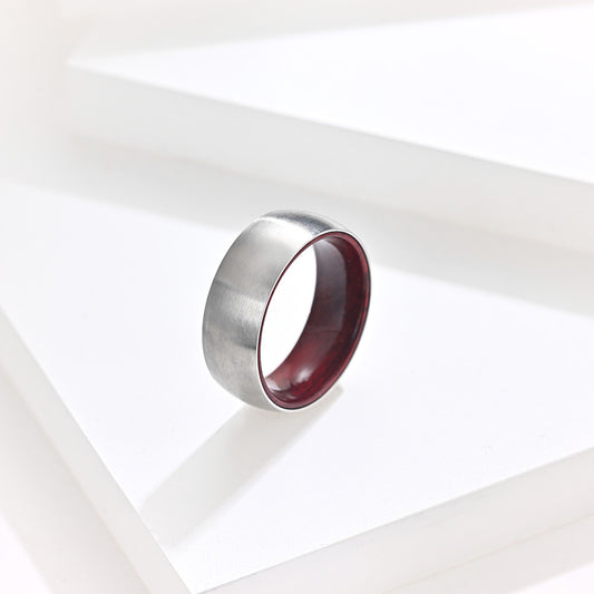 Titanium Steel Inner Inlaid Wood Surface Brushed Simple Ring