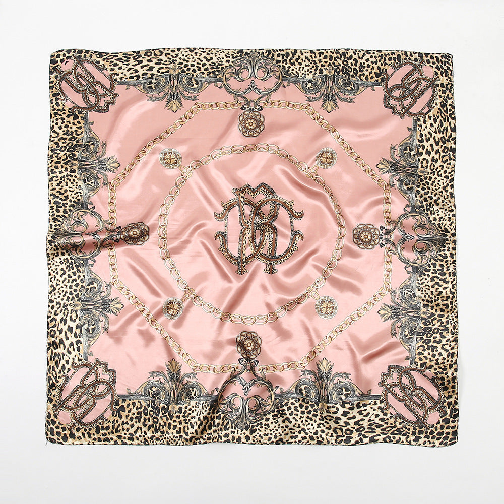 Leopard-print Chain Decorative Satin Scarf