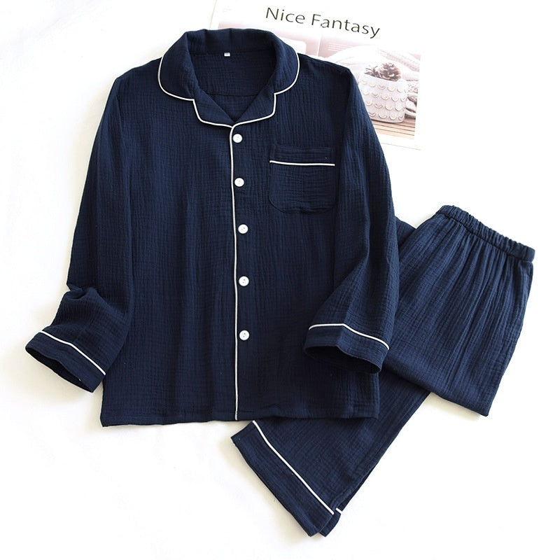Men's Loose Double-layer Gauze Cotton Long Sleeve Pajamas