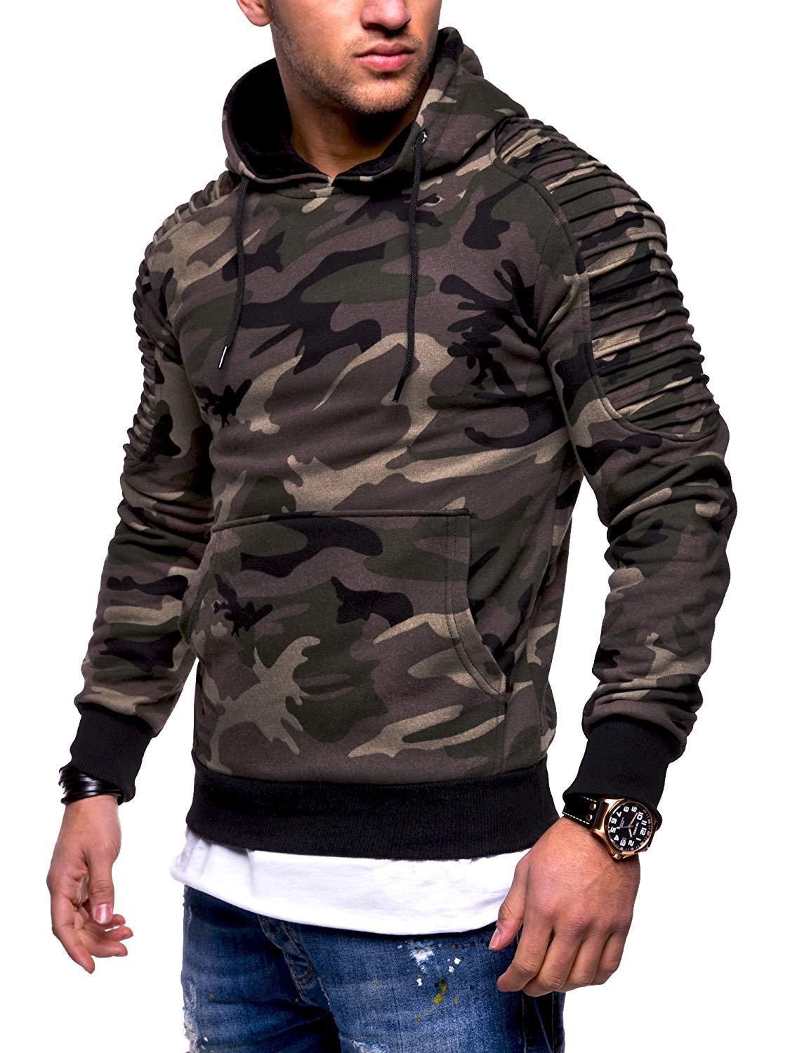 Men's Striped Pleated Raglan Sleeve Hoodies