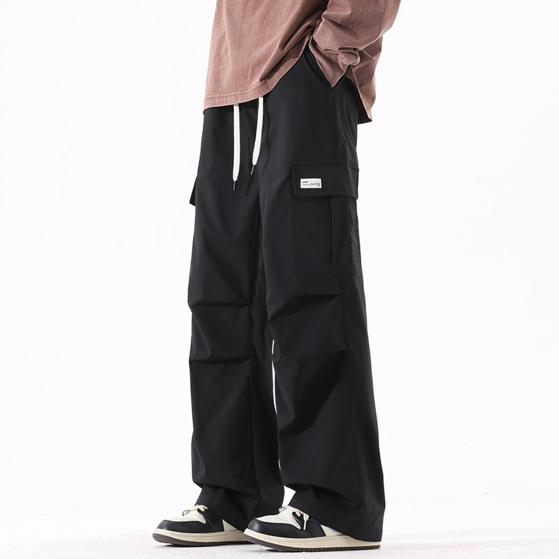 Retro High Street Fashionable Pleated Straight Cargo Pants