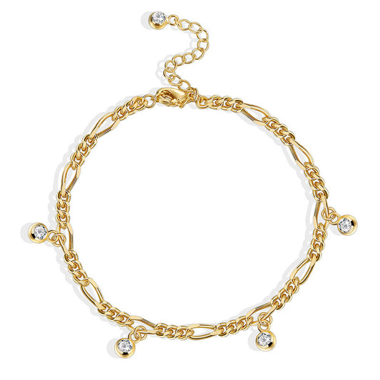 Zircon Anklet For Women Copper-plated Gold