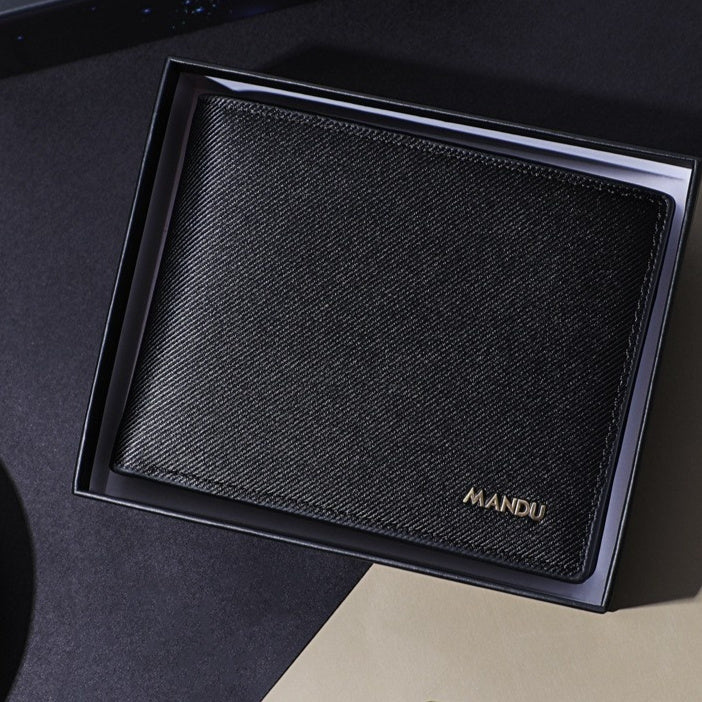 Men's PU Twill Short Anti-theft Swiping Multifunctional Wallet For Men