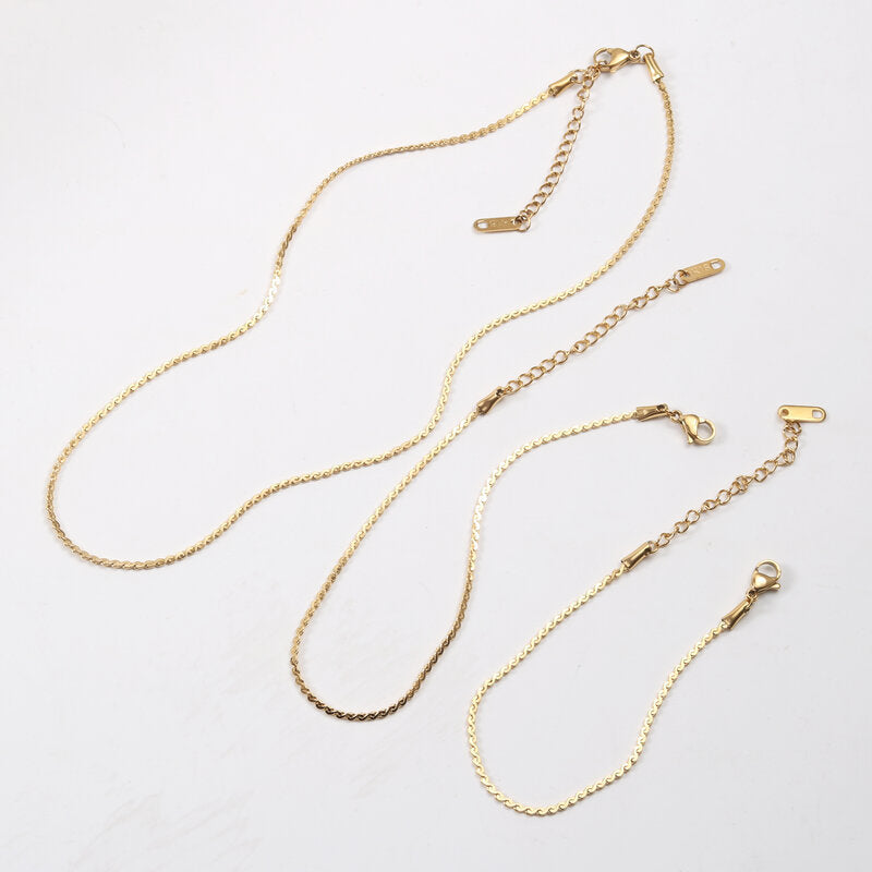 Titanium Steel Gold Plated Necklace Anklet Bracelets set
