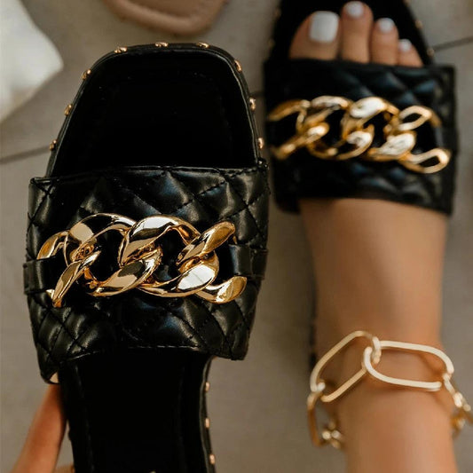 Women's Fish Mouth Chain Flat Sandals by GJG Denim