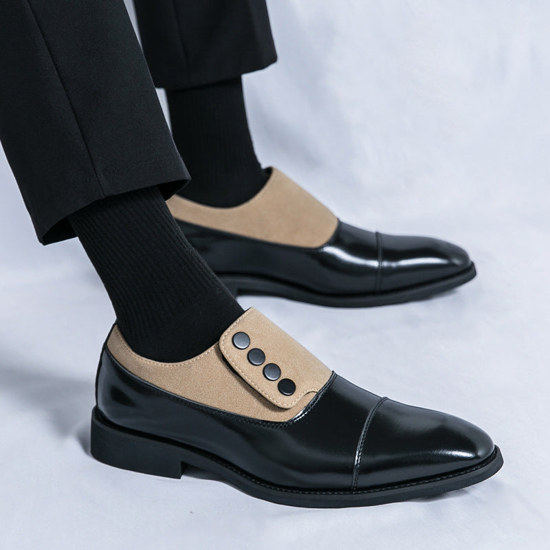 Men's Slip On Low Top Pointed Round Toe Button Leather Shoes