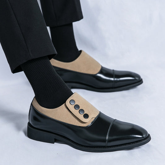 Men's Slip On Low Top Pointed Round Toe Button Leather Shoes