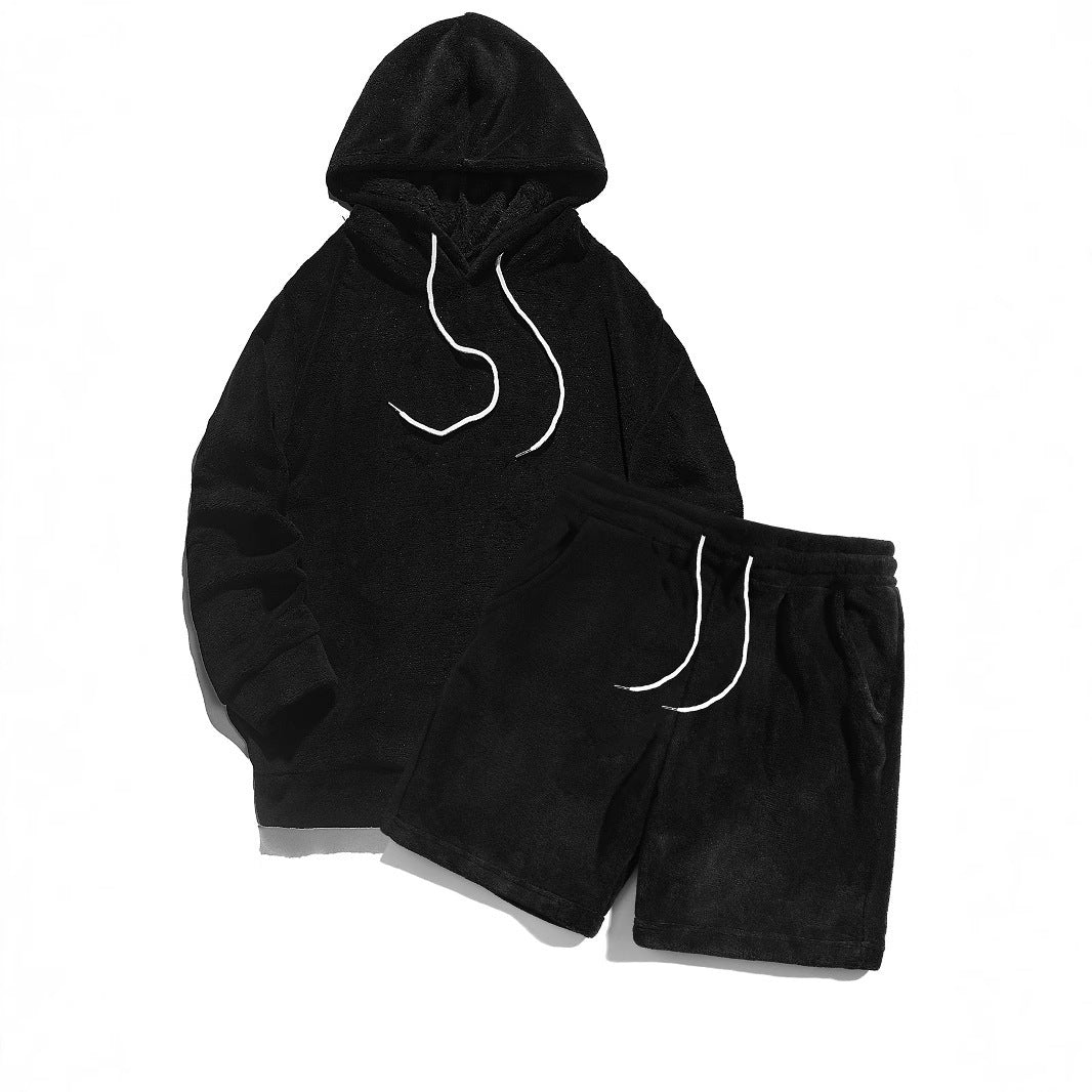 Hooded Men's Fleece Sweatshirt And Shorts Set
