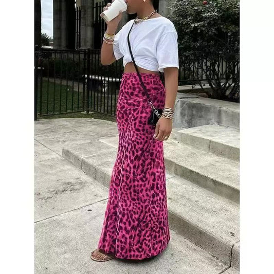 Leopard Print Women's High Waist Elegant Graceful Slimming Skirt