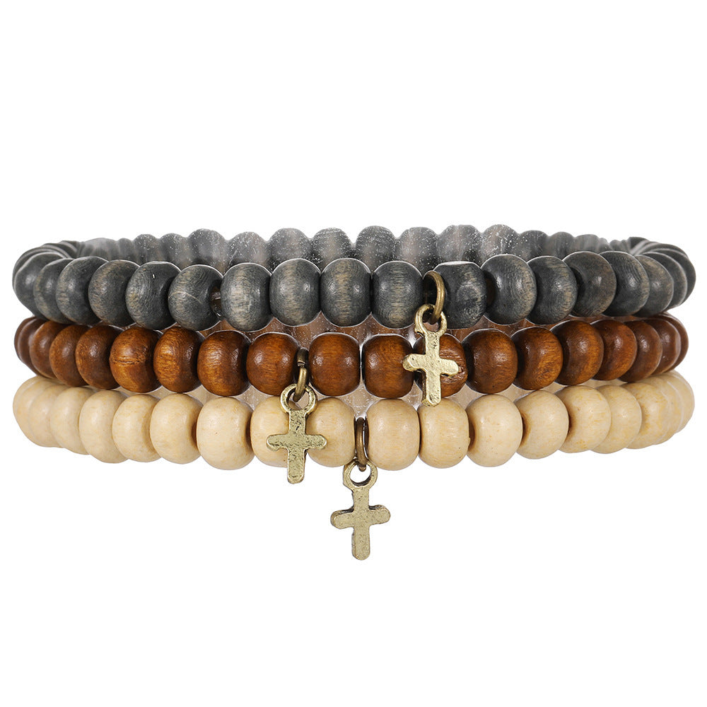 Retro Men's Coconut Wood Multi-Layer Stackable Bracelet Set