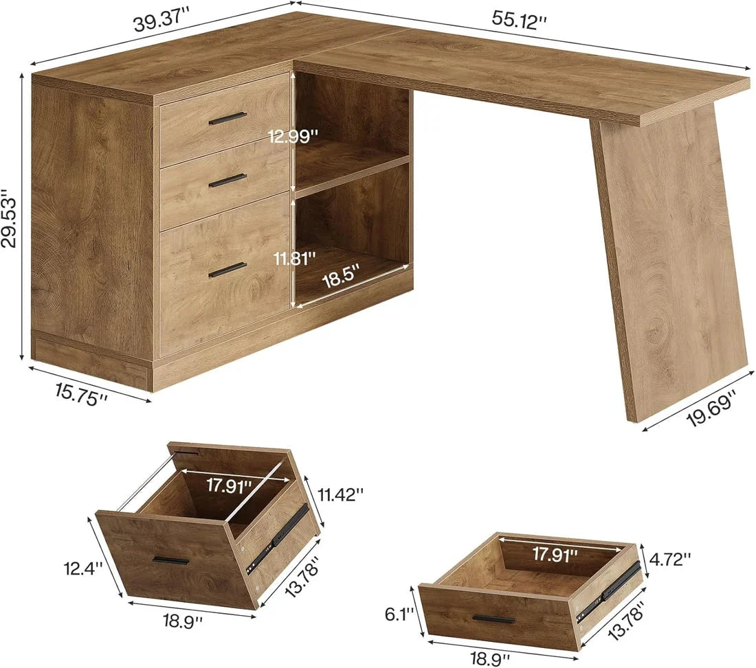 Corner Writing Desk, L-Shaped Office Desk, Computer Desk by GJG Denim